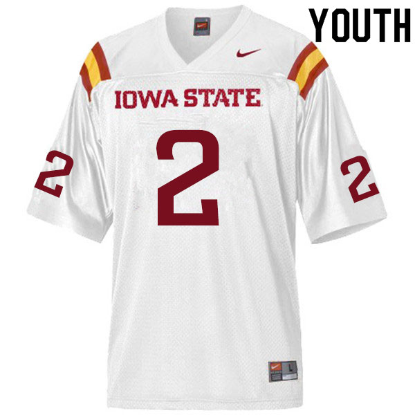 Youth #2 Sean Shaw Jr. Iowa State Cyclones College Football Jerseys Sale-White - Click Image to Close